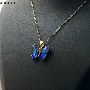 گردنبند پروانه آبی استیل طلایی